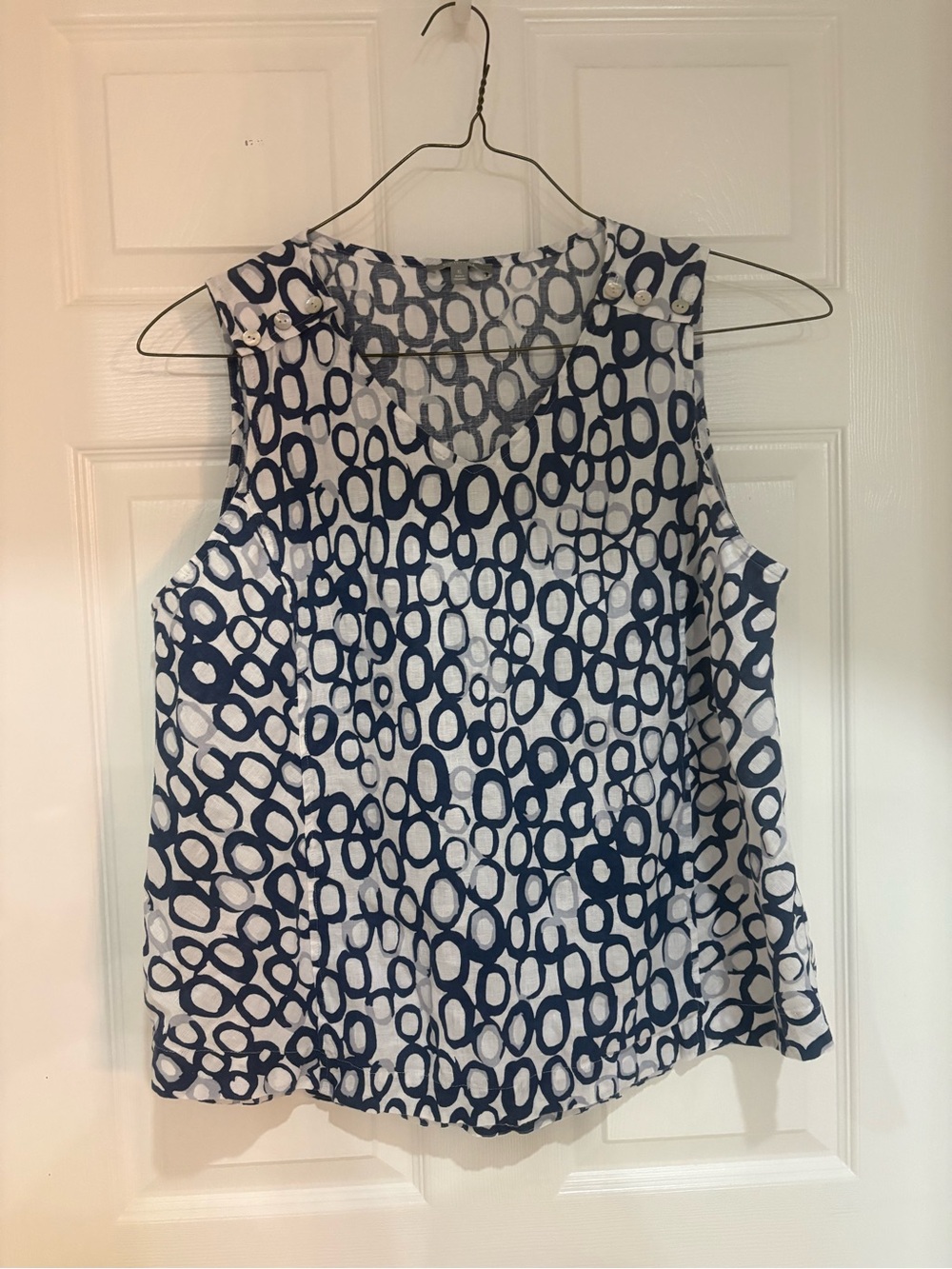 Habitat XL Linen Blend Abstract Print Sleeveless Tunic Top Blue White
